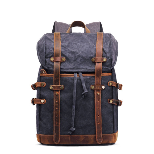 Waterproof Canvas Backpack With Leather Trim
