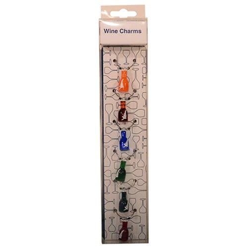 Glass Bottle Wine Charms with Fern Detail