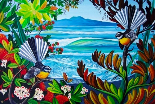 Box Frame - Rangitoto and Fantails