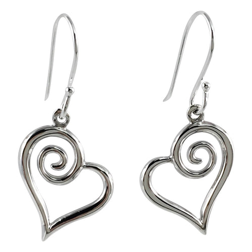 Sterling Silver Earrings - Koru Heart Hook