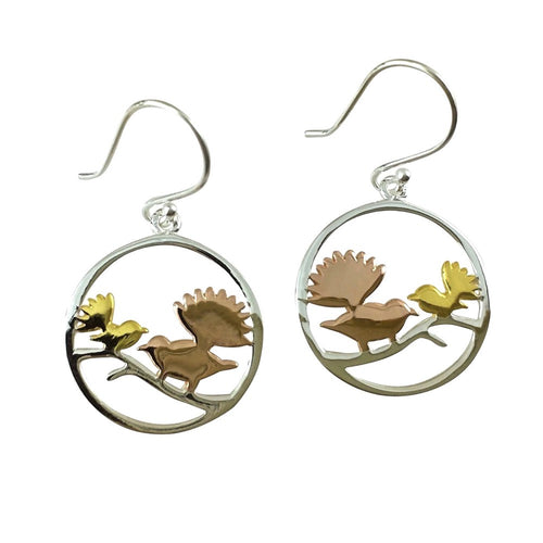 Sterling Silver Earrings - Fantails in Circle Gold Plate