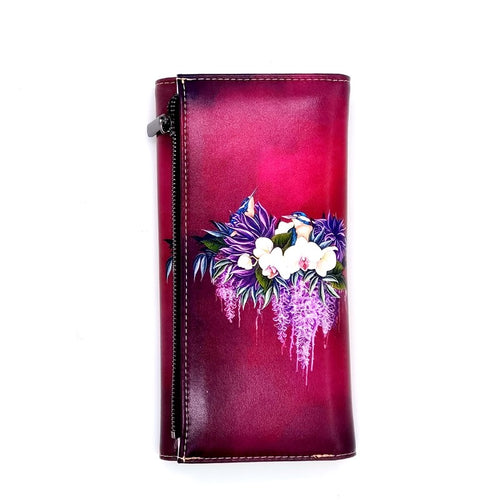 New Leather Long Wallet - Kingfisher Garden Party