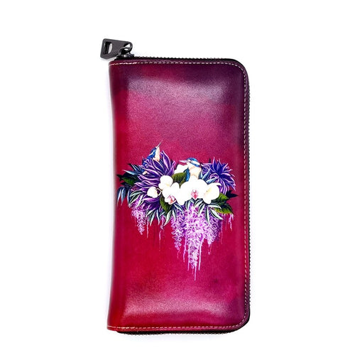 Leather Long Wallet - Kingfisher Garden Party