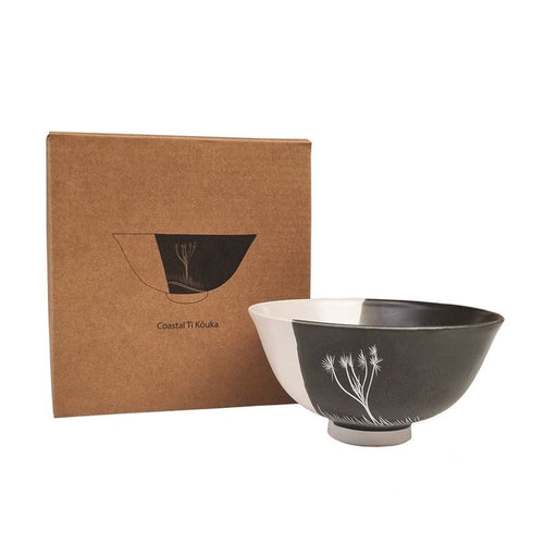 Coastal Ti Touka Dipped Black on White - 11cm Porcelain Bowl