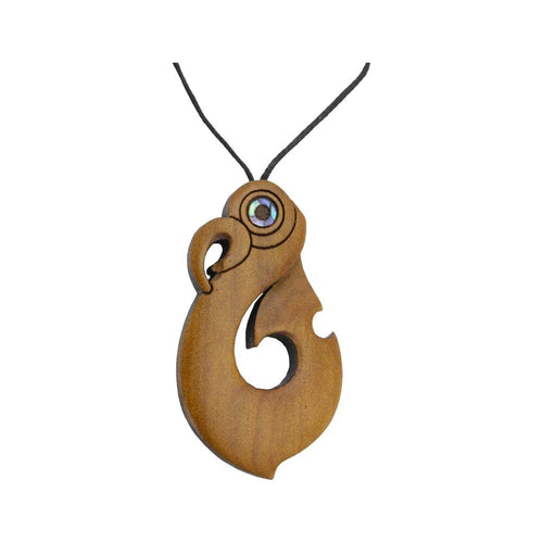 Rimu Wooden Pendant - Matau (Fish Hook)