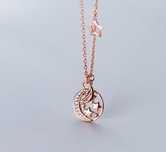 Sterling Silver Necklace - Geometric Moon Star