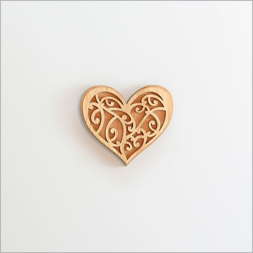 NZ Bamboo Magnet - Kowhaiwhai Heart