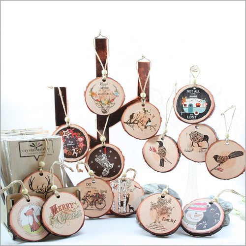 Wood Slice Hanging Ornament - Birds on Tree