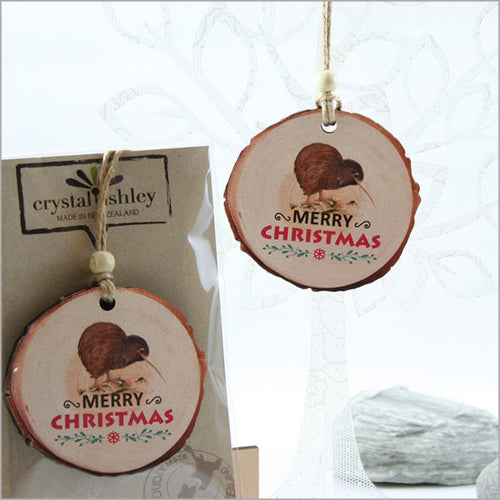 Wood Slice Hanging Ornament - Kiwi with Xmas