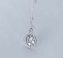 Sterling Silver Necklace - Geometric Moon Star