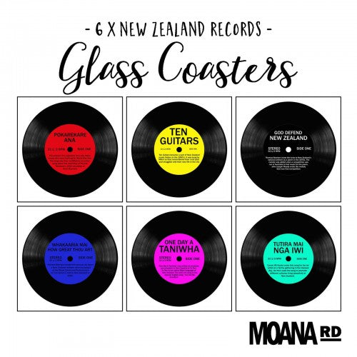 Glass Kiwi Record Coasters Set of 6