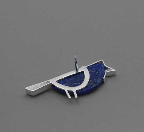 Lazurite Silver Bird Brooch