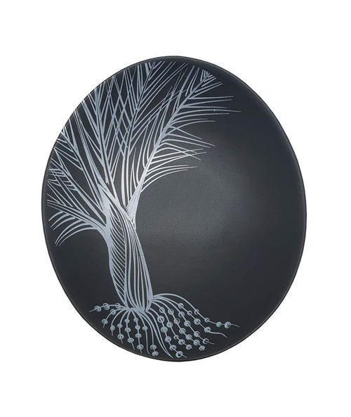 White Nikau Detail On Black - 10cm Porcelain Bowl