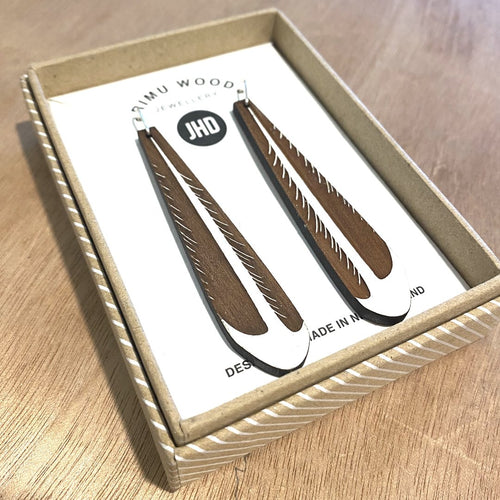 Rimu Earrings - Piwakawaka (fantail) Tail Feather Silver Hook