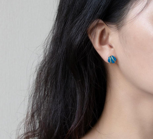 Sterling Silver Earrings - Gold & Natural Blue Apatite Stone