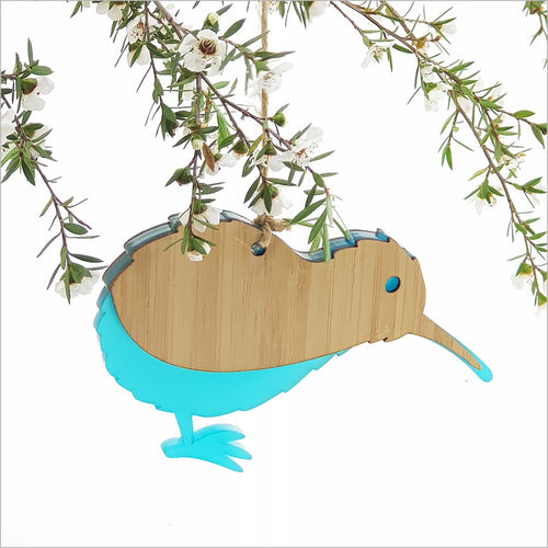 Hanging Ornament- Kiwi (Bamboo+Teal Satin Acrylic)