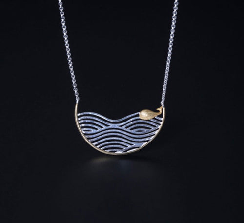 Swimming Whale Necklace - Sterling Silver