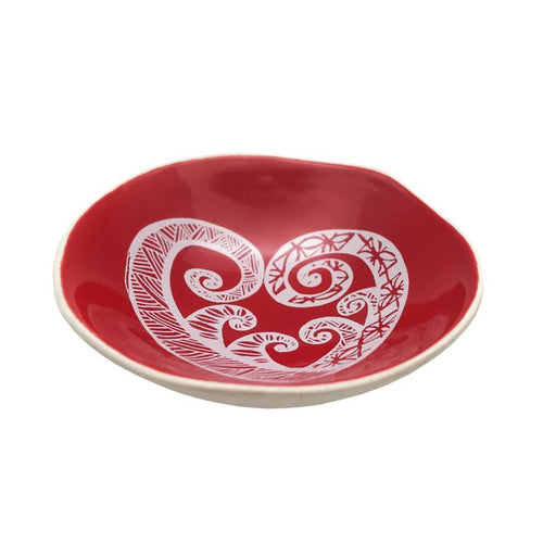 White Aroha On Red - 7cm Porcelain Bowl