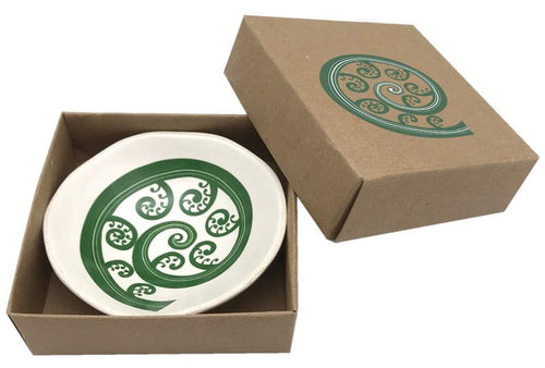Green Fern Frond On White - 7cm Porcelain Bowl