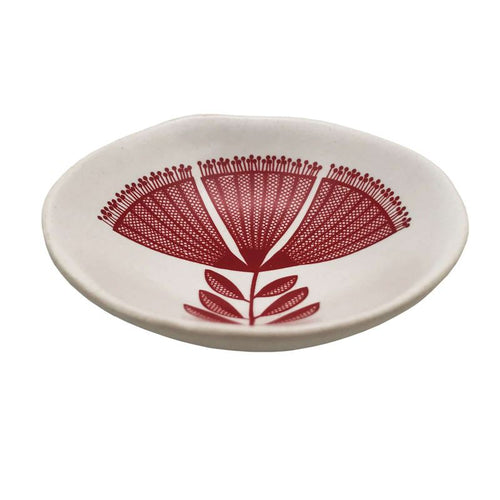 Red Pohutukawa Lace On white - 7cm Porcelain Bowl