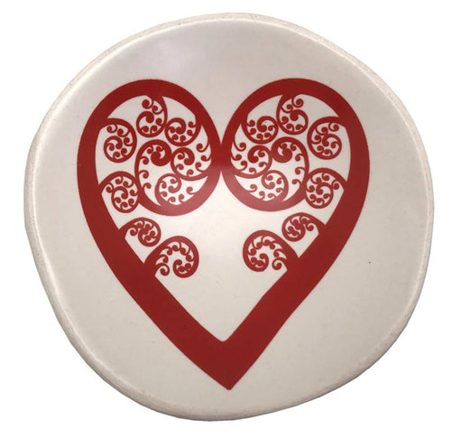 Red Aroha  Fern On White - 7cm Porcelain Bowl