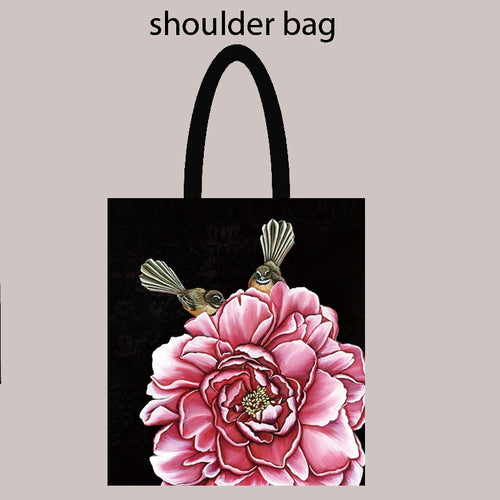 Tote Bag -Fantails and Pink Flower