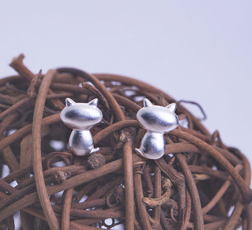 Sterling Silver Studs - Silver Cat