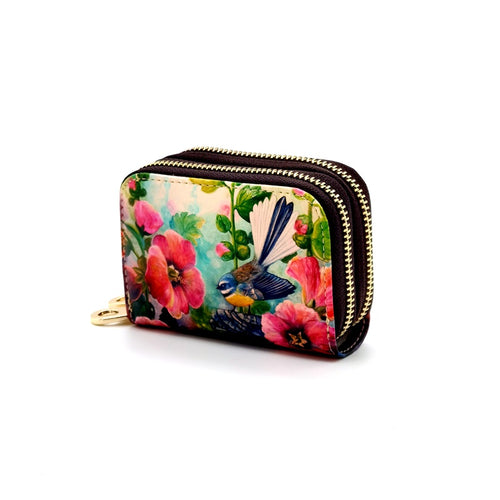 Double Zipped Card Holder  - Fantail & Camelia