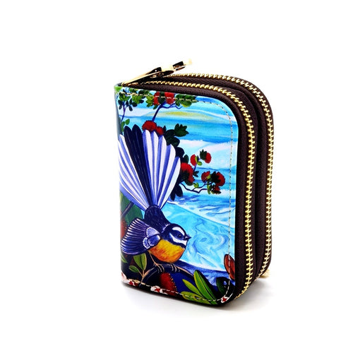 Double Zipped Card Holder - Rangitoto and Fantail