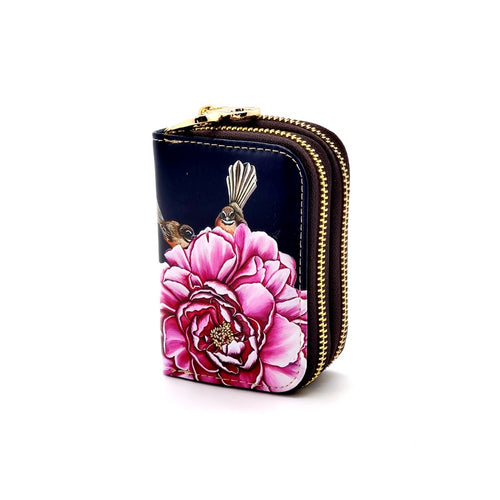 Double Zipped Card Holder - Fantail & Camelia