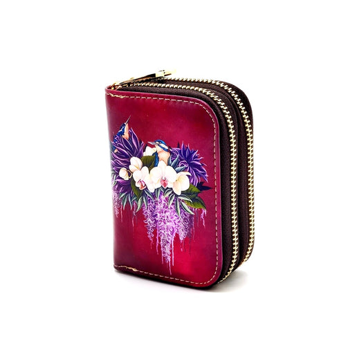 Double Zipped Card Holder - Kingfisher Garden Party
