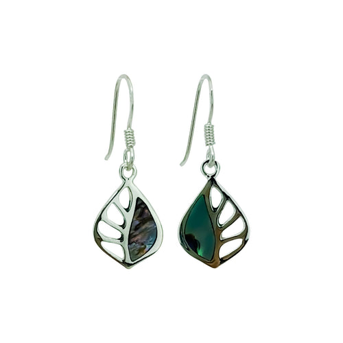 Sterling Silver Earrings - Stencil Leaf with Paua
