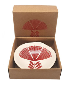 Red Pohutukawa Lace On white - 7cm Porcelain Bowl