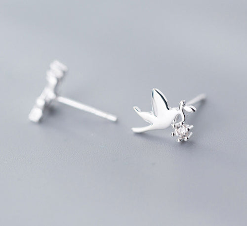 Birds & Flower Earrings Sterling Silver
