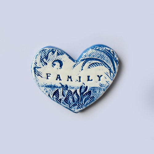 Ceramic Floating Heart Tile - Family Blue Flora