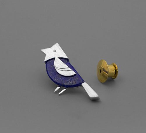 Lazurite Silver Bird Brooch