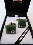 Square shaped greenstone and silver detail cufflinks