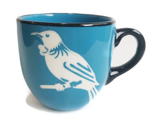 Blue Tui Mug Painted Pacific Pottery NZ Made