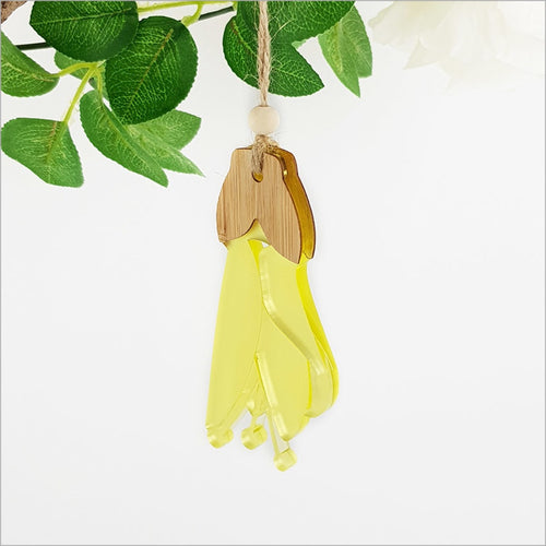 Hanging Ornaments Kowhai Flower - Bamboo+Yellow Satin Acrylic