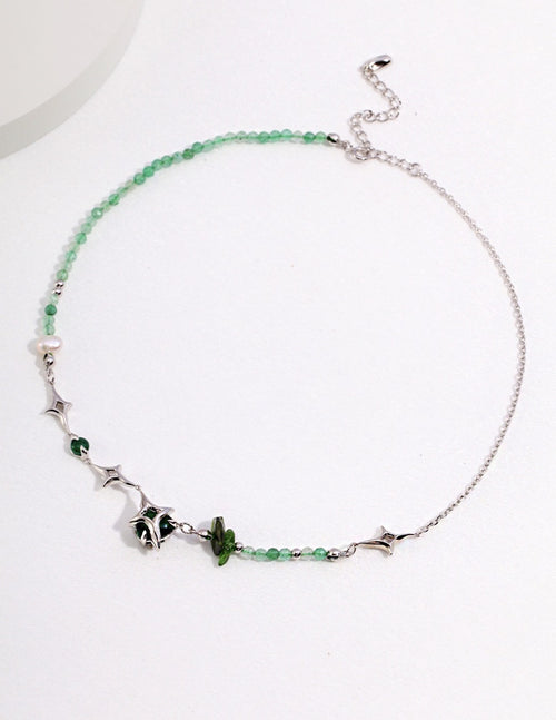 Sterling Silver & Natural Green Strawberry Quartz Necklace