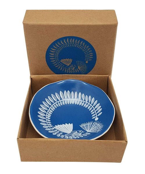 White Fantail & Pohutukawa on Blue - 7cm Porcelain Bowl