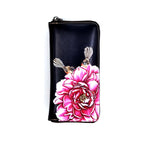 Fantail and Pink Flower Leather Long Wallet