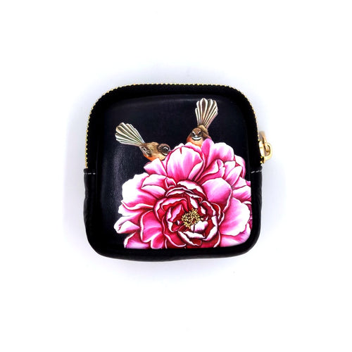 Coin Purse- Fantails and Pink Flower