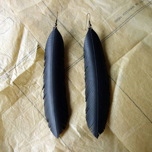Upcycled Large Feather Earrings Plain