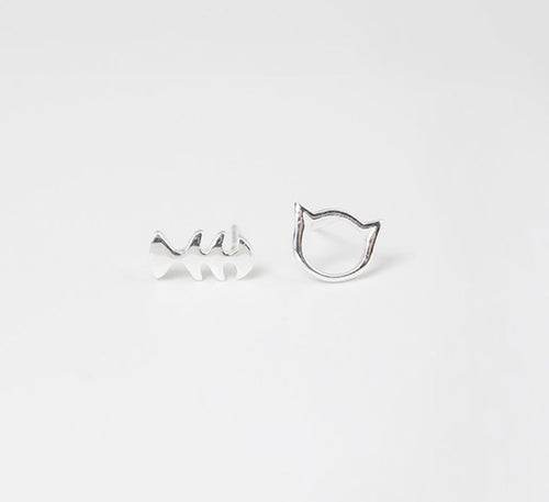 Sterling Silver Studs - Fishbone & Cat