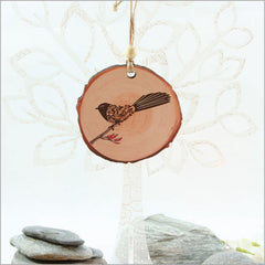 Wood Slice Hanging Ornament - Filigree Fantail