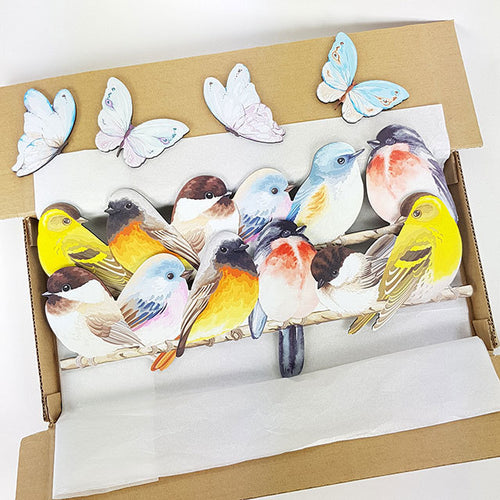 ACM Printed Birds on branch and butterflies set - Kiwiana Wall Art