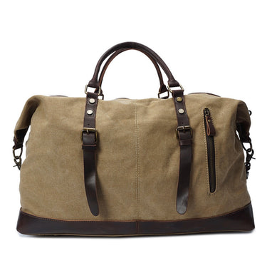 Canvas Overnight Bag with Leather Trim mocha