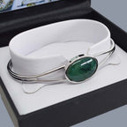 Greenstone Bangle Oval Silver Boxed