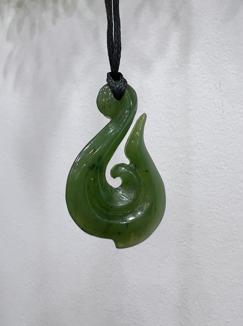 Greenstone Pendant Fish Hook Koru 44mm